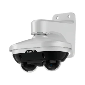 Pelco Sarix Enhanced Duo — telecamera IP panoramica 180° dual-sensor con Smart Analytics integrato, microfono e audio analytics per videosorveglianza di corridoi, scale e ambienti ad ampio sviluppo laterale.