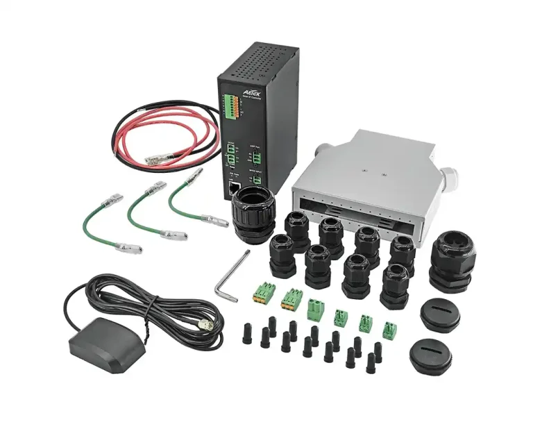 Kit accessori AETEK OS-210-360: controller, passacavi, antenna GPS, cavi batteria e fiber tray