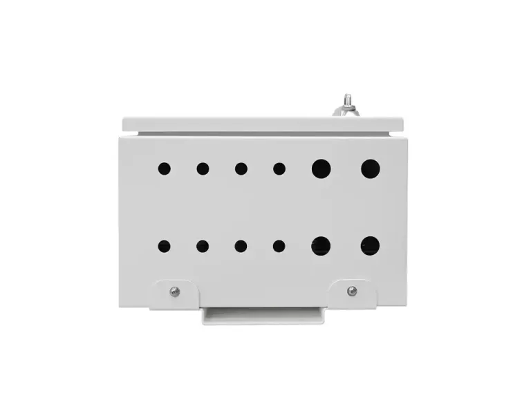 Vista inferiore dell'armadio esterno AETEK OS-210-360 con passacavi M16 e M25 e fiber tray