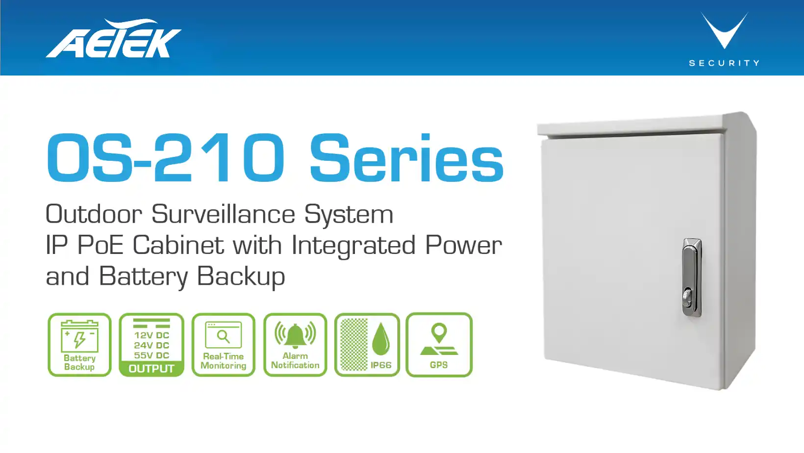 AETEK OS-210-360 armadio esterno per camere di sicurezza con PoE e backup batteria su palo in acciaio inox