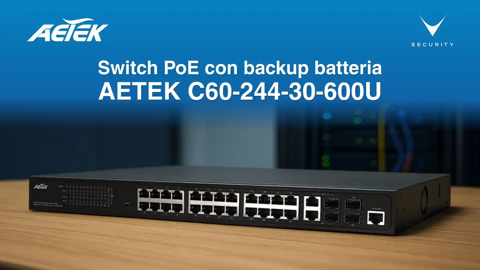 AETEK C60‑244‑30‑600U switch PoE backup batteria per videosorveglianza IP
