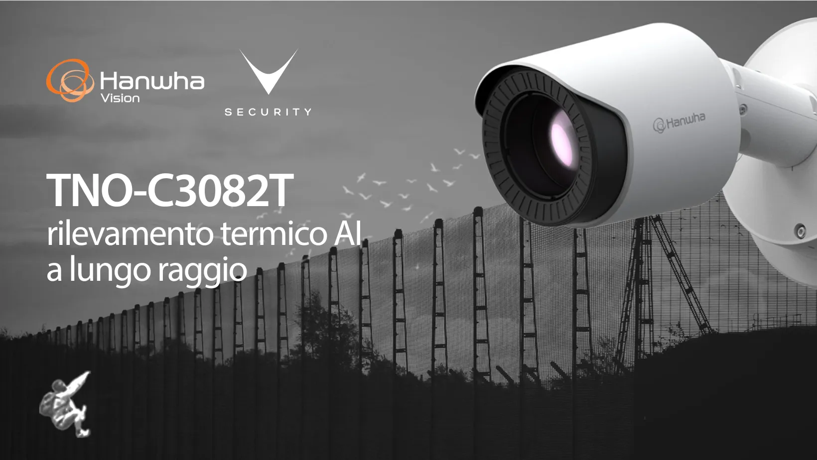 Telecamera termica AI Hanwha Vision TNO-C3082T per rilevamento perimetrale a lungo raggio
