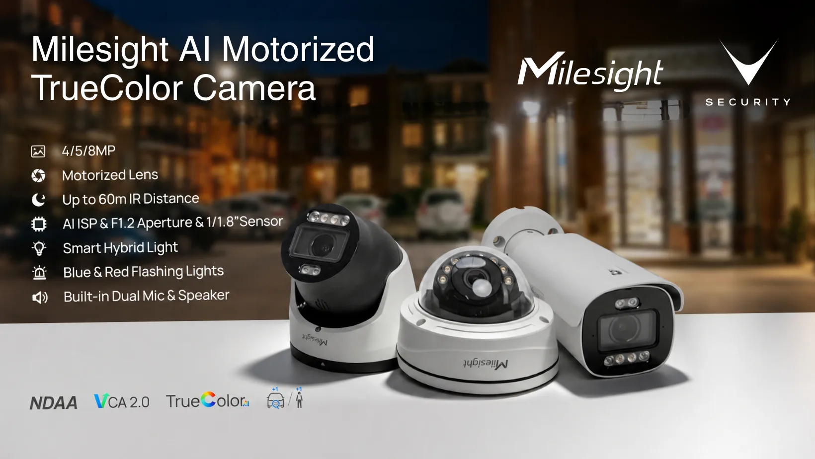 Telecamera motorizzata TrueColor Milesight Q Series per videosorveglianza notturna a colori