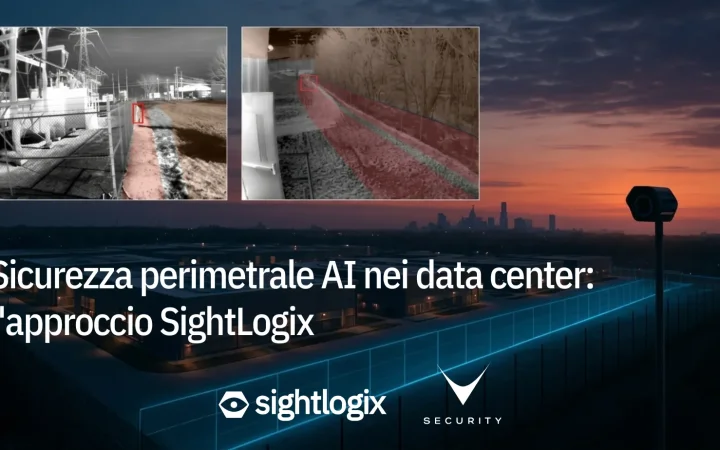 Telecamera termica SightLogix per sicurezza perimetrale AI data center notturna
