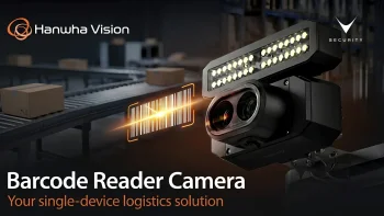 Telecamera per lettura codici a barre Hanwha Vision su nastro trasportatore logistico