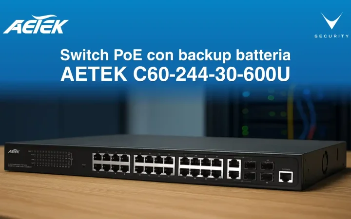 AETEK C60‑244‑30‑600U switch PoE backup batteria per videosorveglianza IP