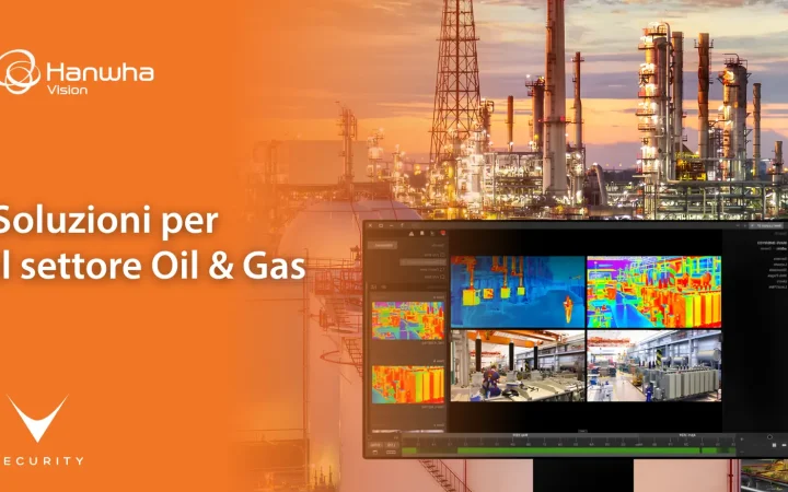 telecamera termica Hanwha Vision per videosorveglianza AI settore oil & gas su impianto industriale